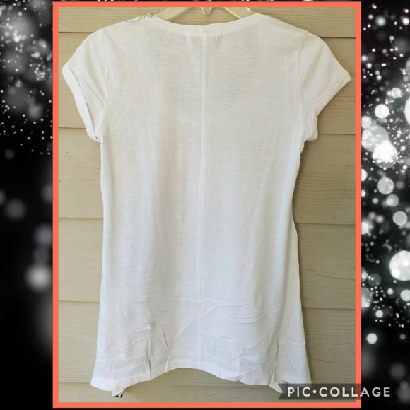 Decree Eclectic Orange Floral Polka-dot Graphic Printed Shark-bite Tunic Top - Picture 13 of 13